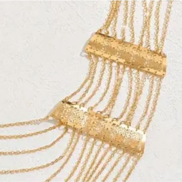 New ANTHRO Set filigree flower casscading chains necklace earrings Set - Picture 5 of 11